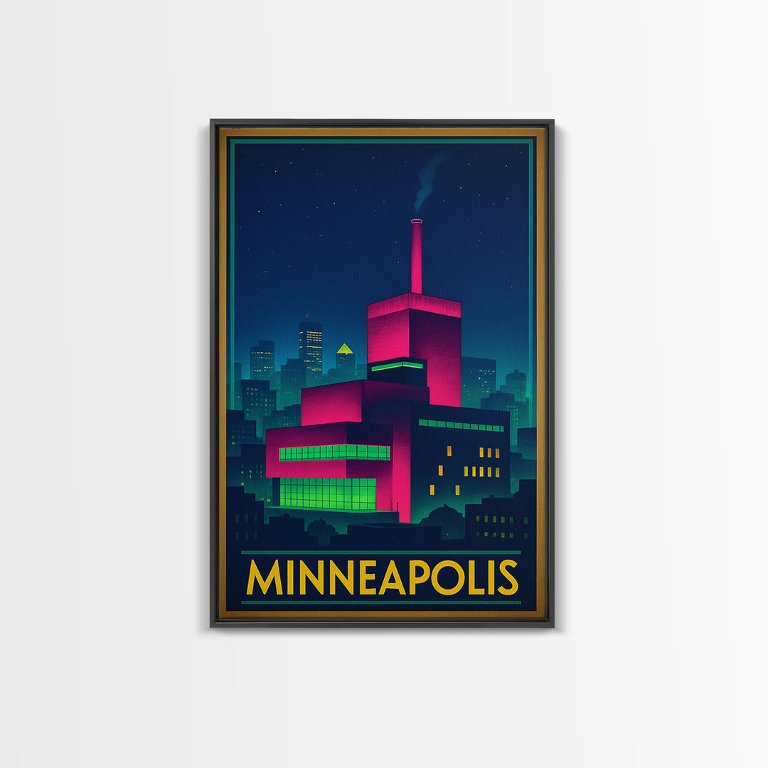 Minneapolis Minnesota Travel Poster, Canvas Print, Cyberpunk Style City Art, Minneapolis Travel Art, City Illustration, Travel Art Print