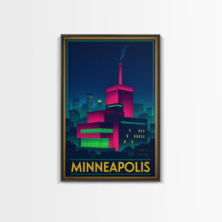 Minneapolis Minnesota Travel Poster, Canvas Print, Cyberpunk Style City Art, Minneapolis Travel Art, City Illustration, Travel Art Print