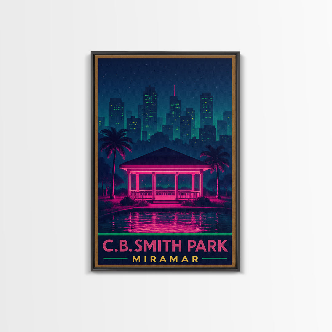 Miramar Florida Travel Poster, Framed Canvas Print, Retro Neon Travel Art, Miramar Poster Print, City Travel Prints, Mid Century Wall Art