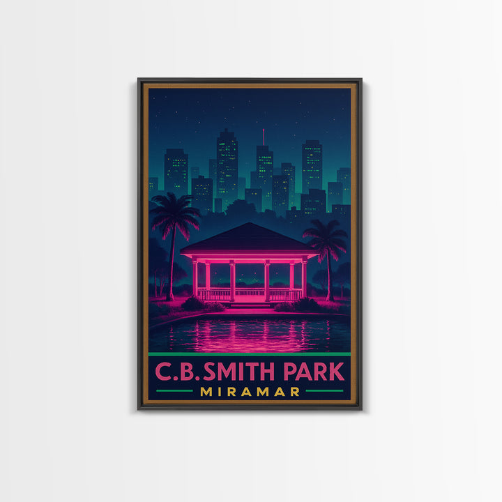 Miramar Florida Travel Poster, Framed Canvas Print, Retro Neon Travel Art, Miramar Poster Print, City Travel Prints, Mid Century Wall Art