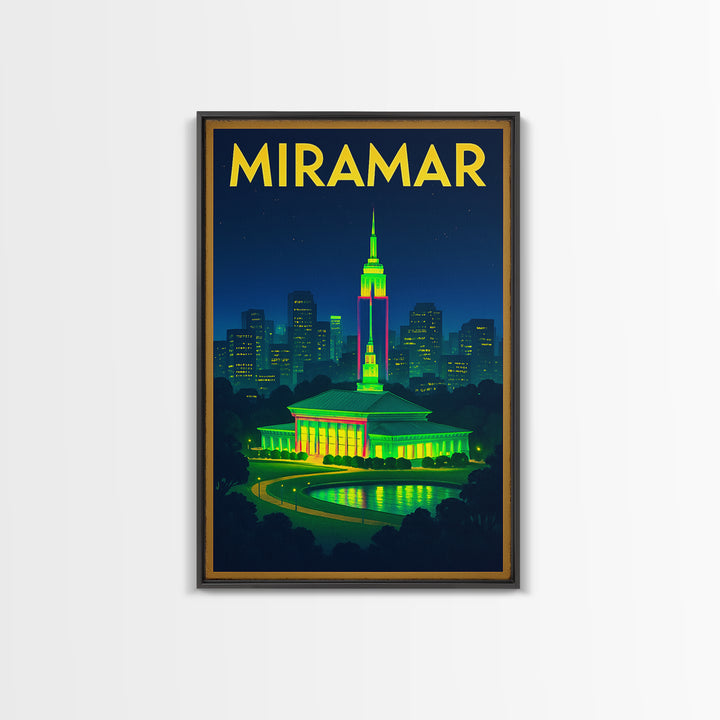 Miramar Travel Poster, Canvas Print, Neon Urban Skyline Wall Art, Miramar Wall Art, Travel Poster Set, Travel Art Print, Vintage Print