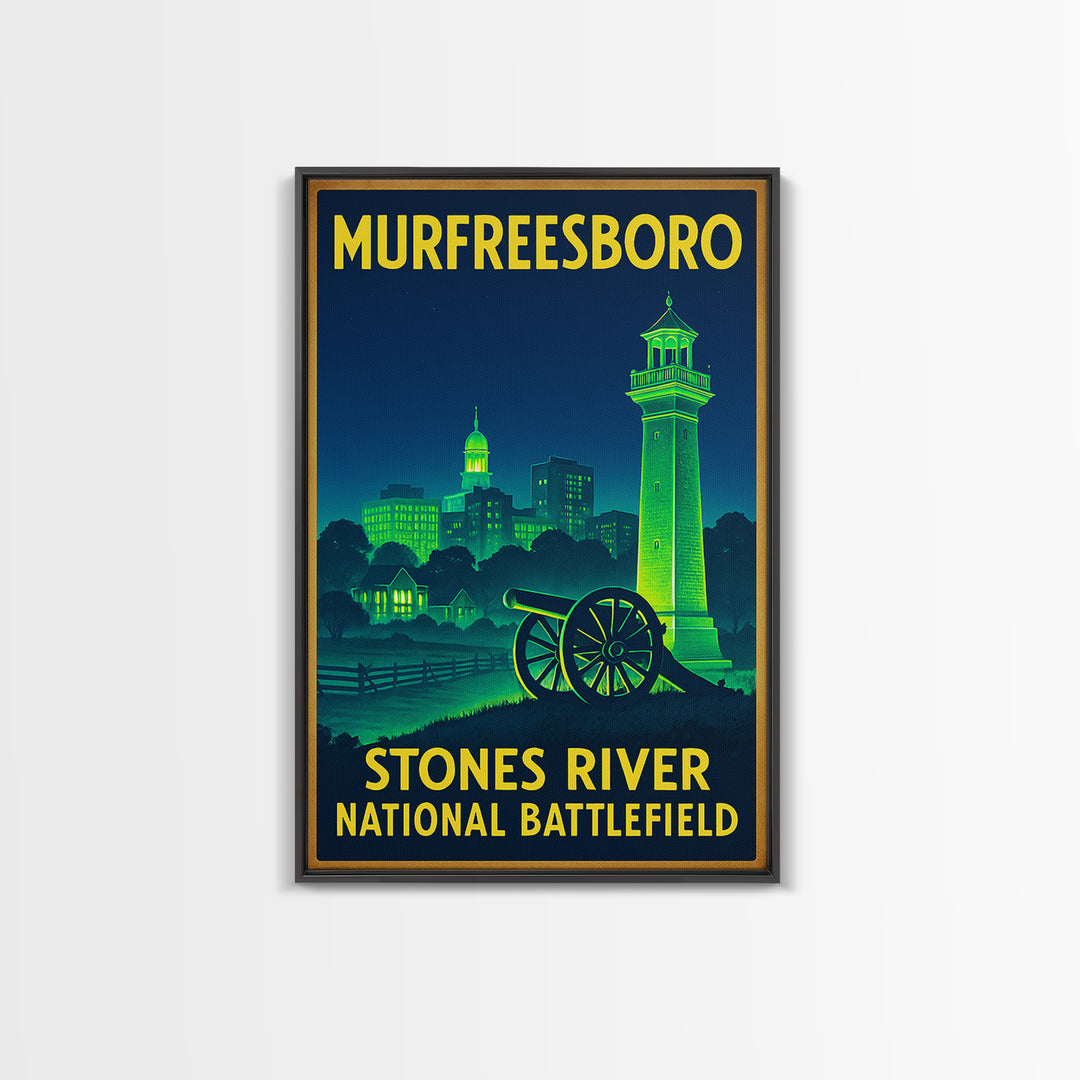 Murfreesboro Travel Poster, Framed Canvas Print, Retro Neon Travel Art, Murfreesboro Travel Art, Travel Art Print, City Illustration