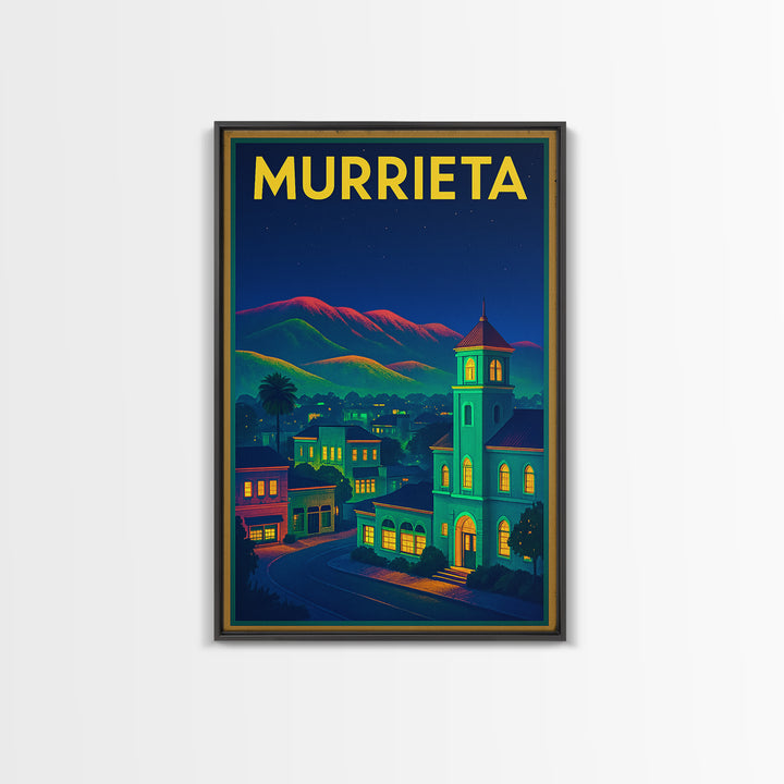 Murrieta Travel Poster, Canvas Print, Retro Neon Travel Art, Murrieta Wall Art, Mid Century Wall Art, Eclectic Wall Decor, Travel Posters