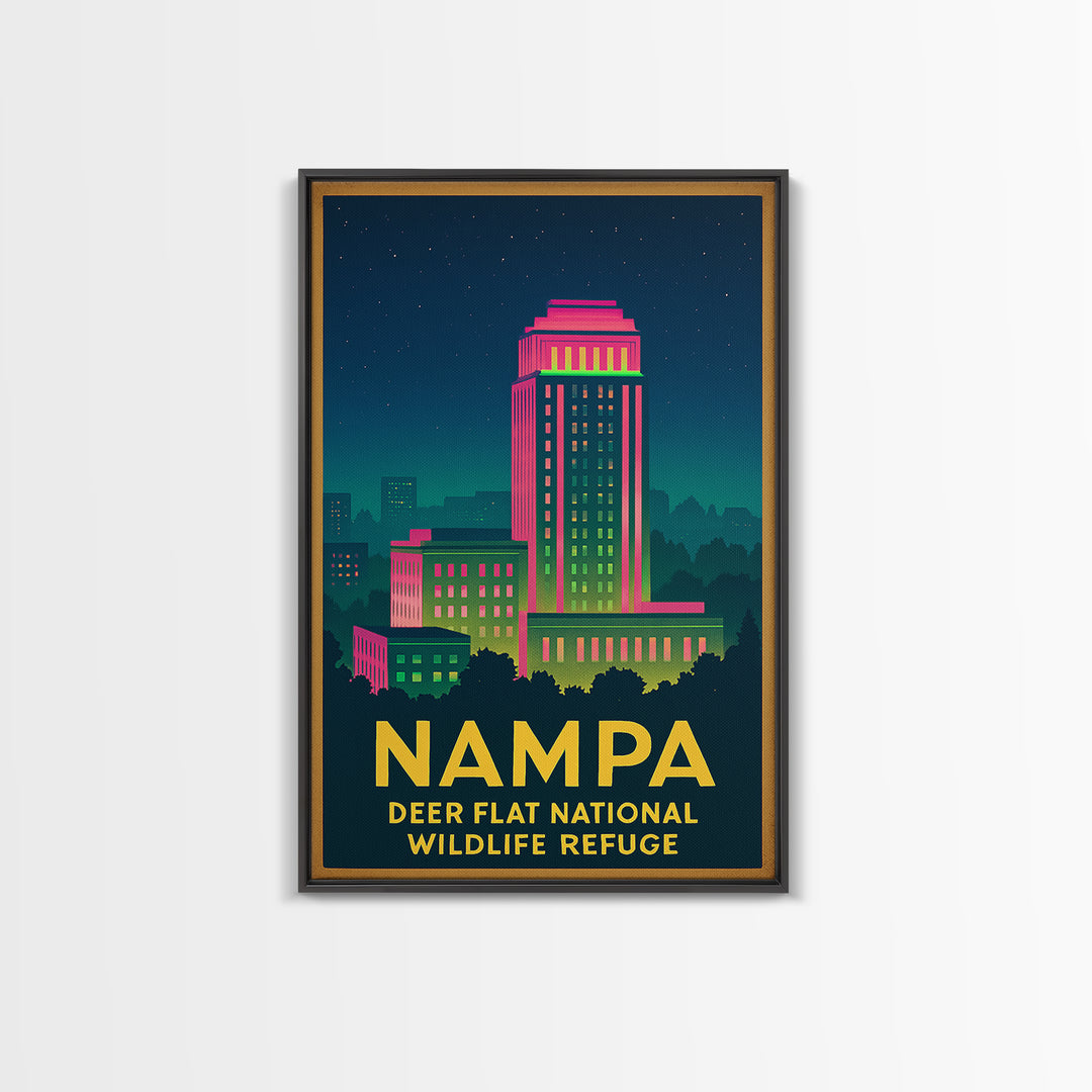 Nampa Idaho Travel Poster, Canvas Print, Retro Neon Travel Art, Nampa Poster Print, Eclectic Wall Decor, Travel Poster Set, City Poster