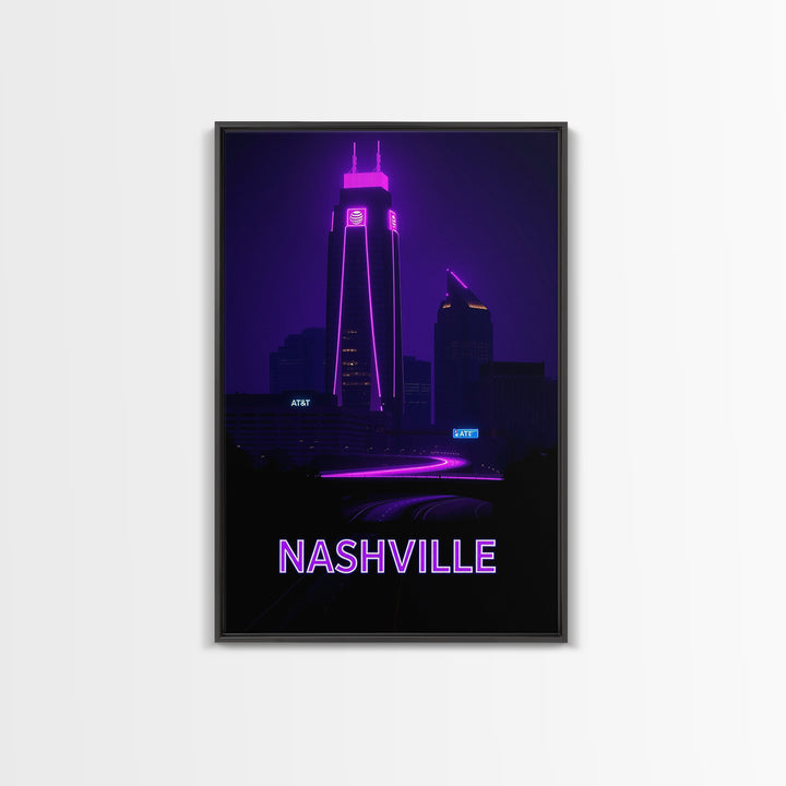 Nashville Tennessee Travel Poster, Canvas Print, Neon Skyline Wall Art, Nashville City Art, Wall Decor, Travel Wall Decor, Travel Wall Art