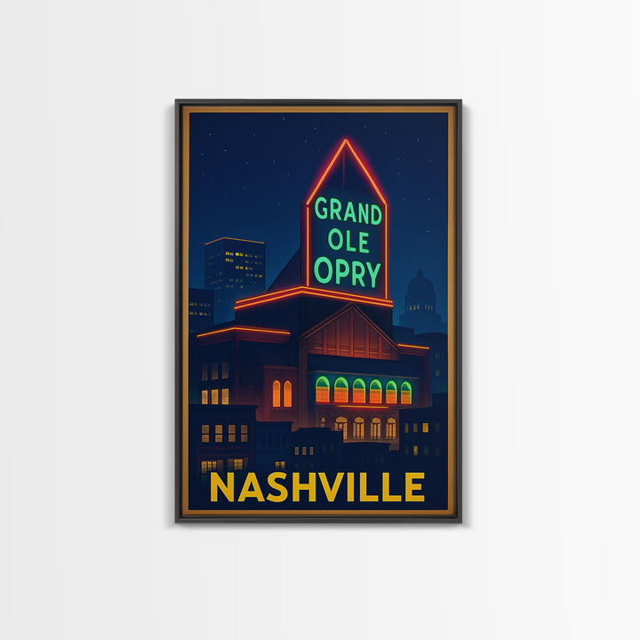 Nashville Travel Poster, Canvas Print, Neon Downtown Skyline Wall Art, Nashville Travel Art, City Art Print, Wall Art, Travel Prints
