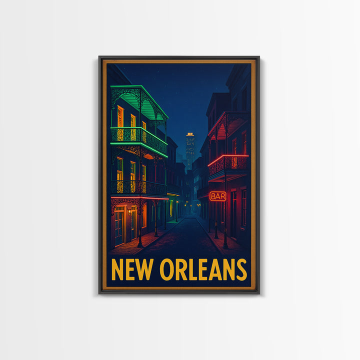 New Orleans Louisiana Travel Poster, Canvas Print, Retro Neon Travel Art, New Orleans Wall Art, Wall Art, Wanderlust Decor, Art Print