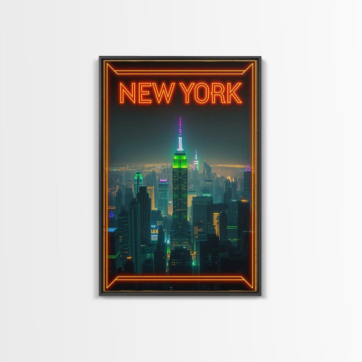 New York Travel Poster, Canvas Print, Cyberpunk Style City Art, New York City Art, City Illustration, Gift For Travelers, Travel Wall Art