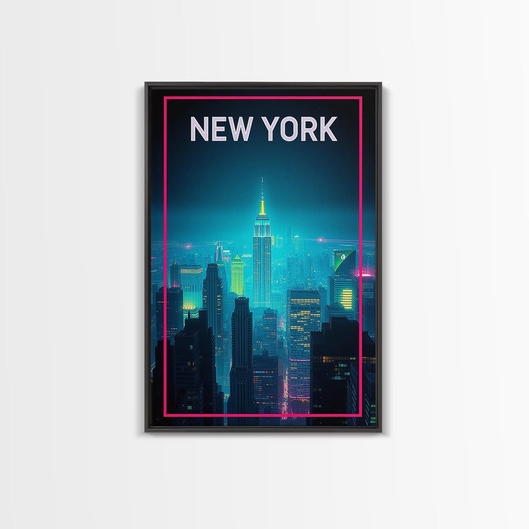 New York Travel Poster, Canvas Print, Retro Neon Travel Art, New York Poster Print, Living Room Wall Art, Travel Poster Set, Home Decor