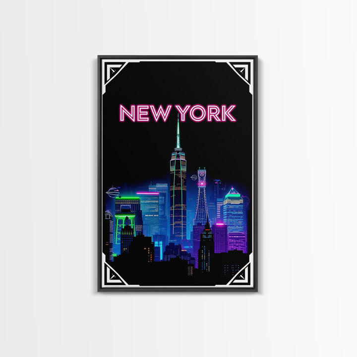 New York Travel Poster, Canvas Print, Electric Night Poster Art, New York City Art, Mid Century Wall Art, Vintage Travel Print