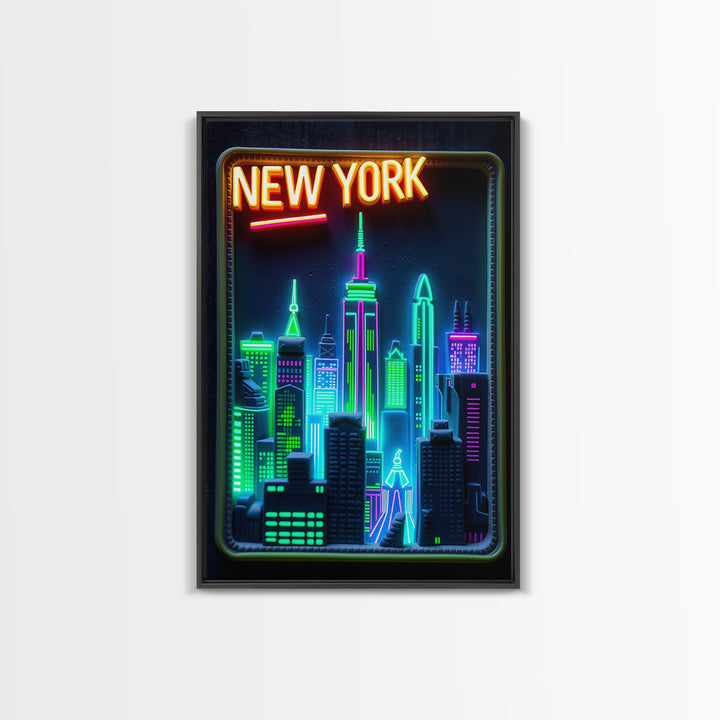 New York Travel Poster, Framed Canvas Print, Cyberpunk Style City Art, New York Poster Print, Gift For Travelers, Home Office Decor