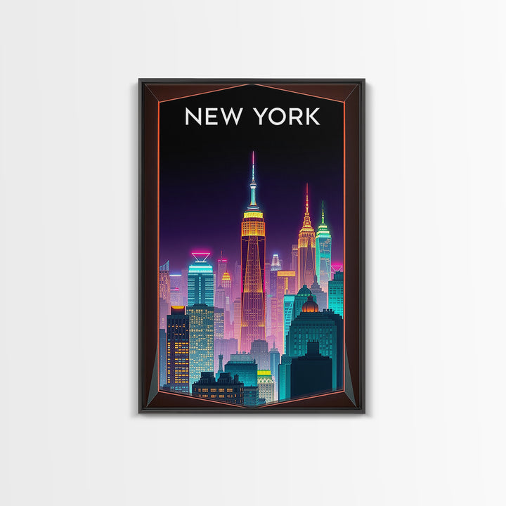 New York Travel Poster, Canvas Print, Retro Neon Travel Art, New York City Art, Vintage City Poster, Fine Art Print, City Art Print