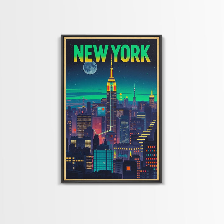 New York Travel Poster, Canvas Print, Retro Neon Travel Art, New York City Art, Travel Wall Art, Mid Century Wall Art, Vintage Travel Print