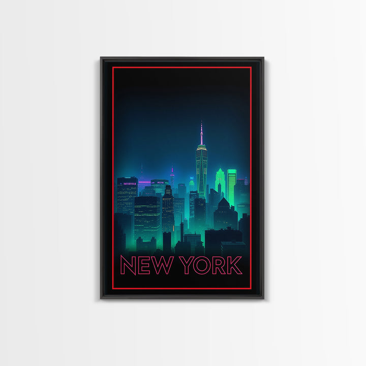 New York Travel Poster, Framed Canvas Print, Cyberpunk Style City Art, New York Poster Print, Fine Art Print, Vintage City Poster