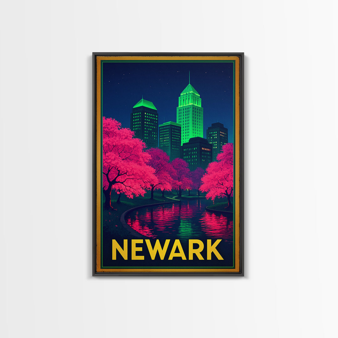 Newark New Jersey Travel Poster, Canvas Print, Electric Night Poster Art, Newark Wall Art, Travel Wall Decor, Travel Poster Set, Wall Art