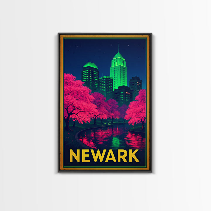 Newark New Jersey Travel Poster, Canvas Print, Electric Night Poster Art, Newark Wall Art, Travel Wall Decor, Travel Poster Set, Wall Art