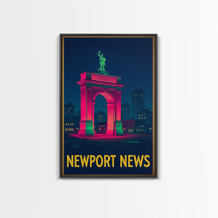 Newport News Virginia Travel Poster, Canvas Print, Retro Neon Travel Art, Newport News Art Print, Mid Century Wall Art, Travel Poster Art