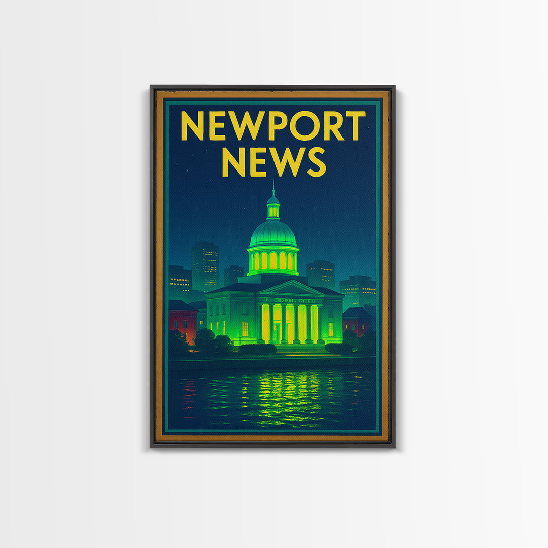 Newport News Travel Poster, Canvas Print, Neon Skyline Art Wall Art, Newport News Travel Art, Travel Wall Decor, City Art Print, Design 2