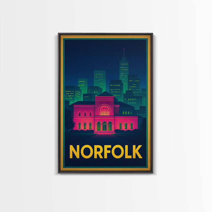 Norfolk Virginia Travel Poster, Canvas Print, Retro Neon Travel Art, Norfolk Art Print, Office Decor, Gift For Travelers, Travel Poster Art