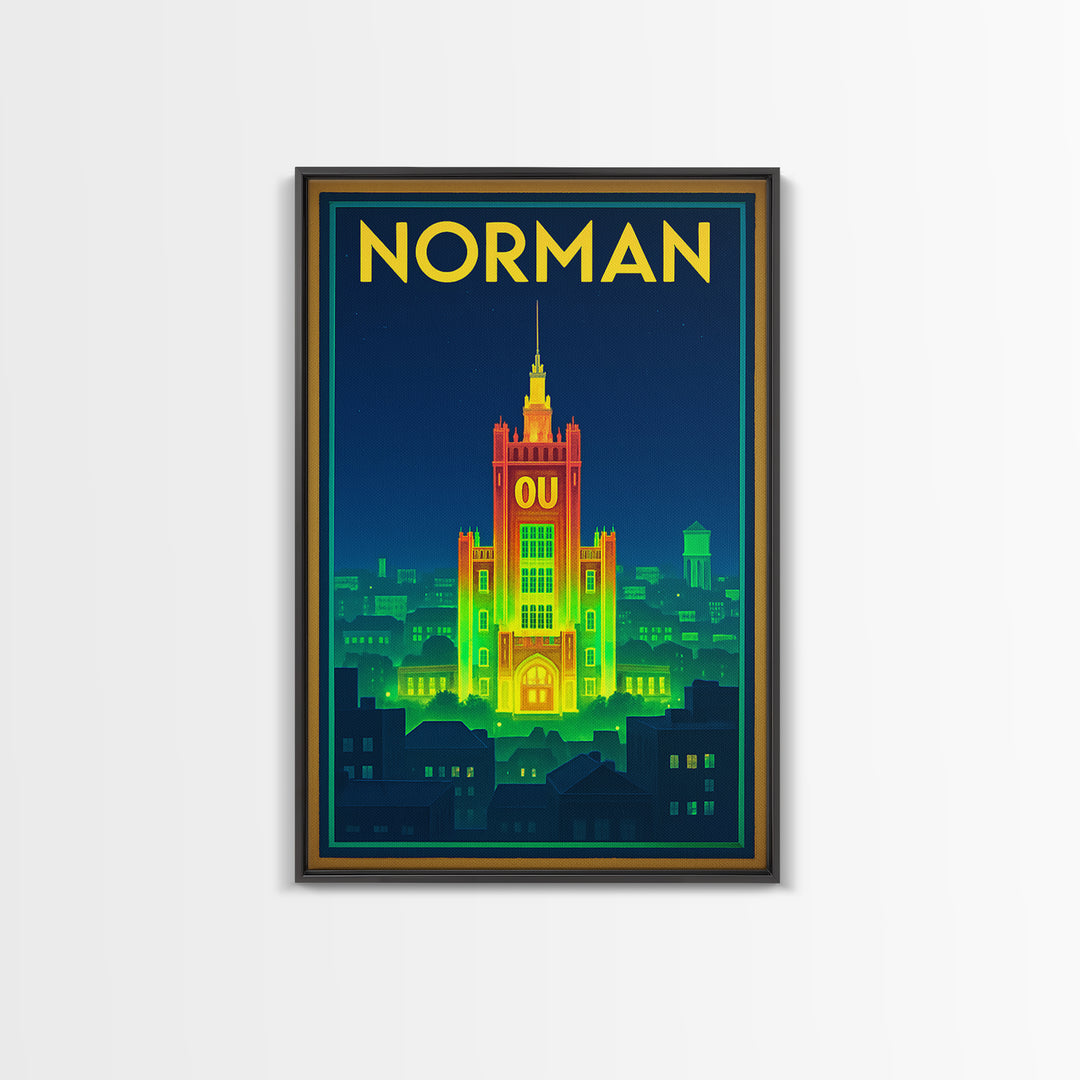 Norman Travel Poster, Framed Canvas Print, Retro Neon Travel Art, Norman Art Print, Travel Poster Set, Fine Art Print, Retro Travel Print