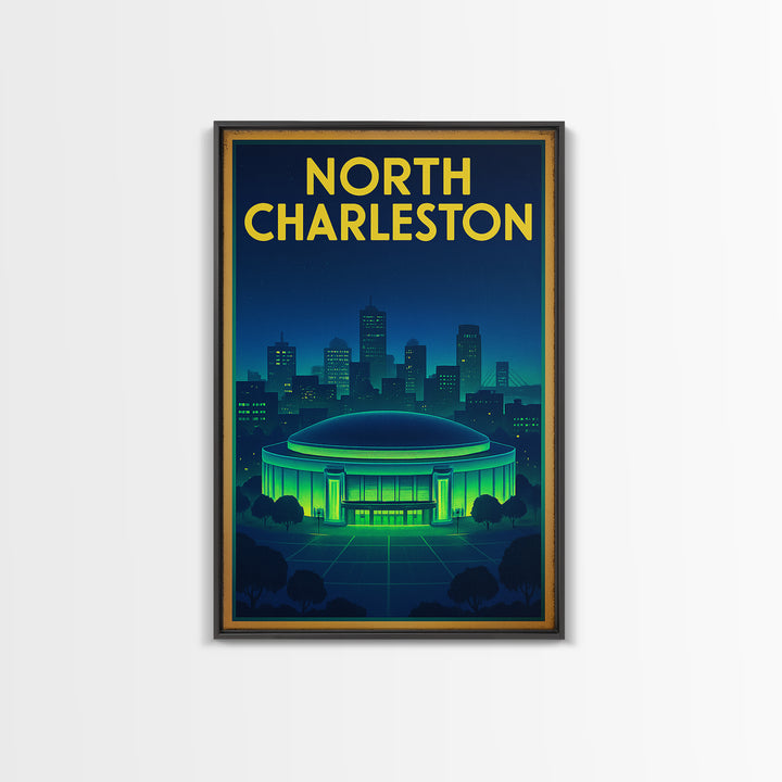 North Charleston Travel Poster, Canvas Print, Retro Neon Travel Art, North Charleston Wall Art, Travel Wall Art, City Illustration