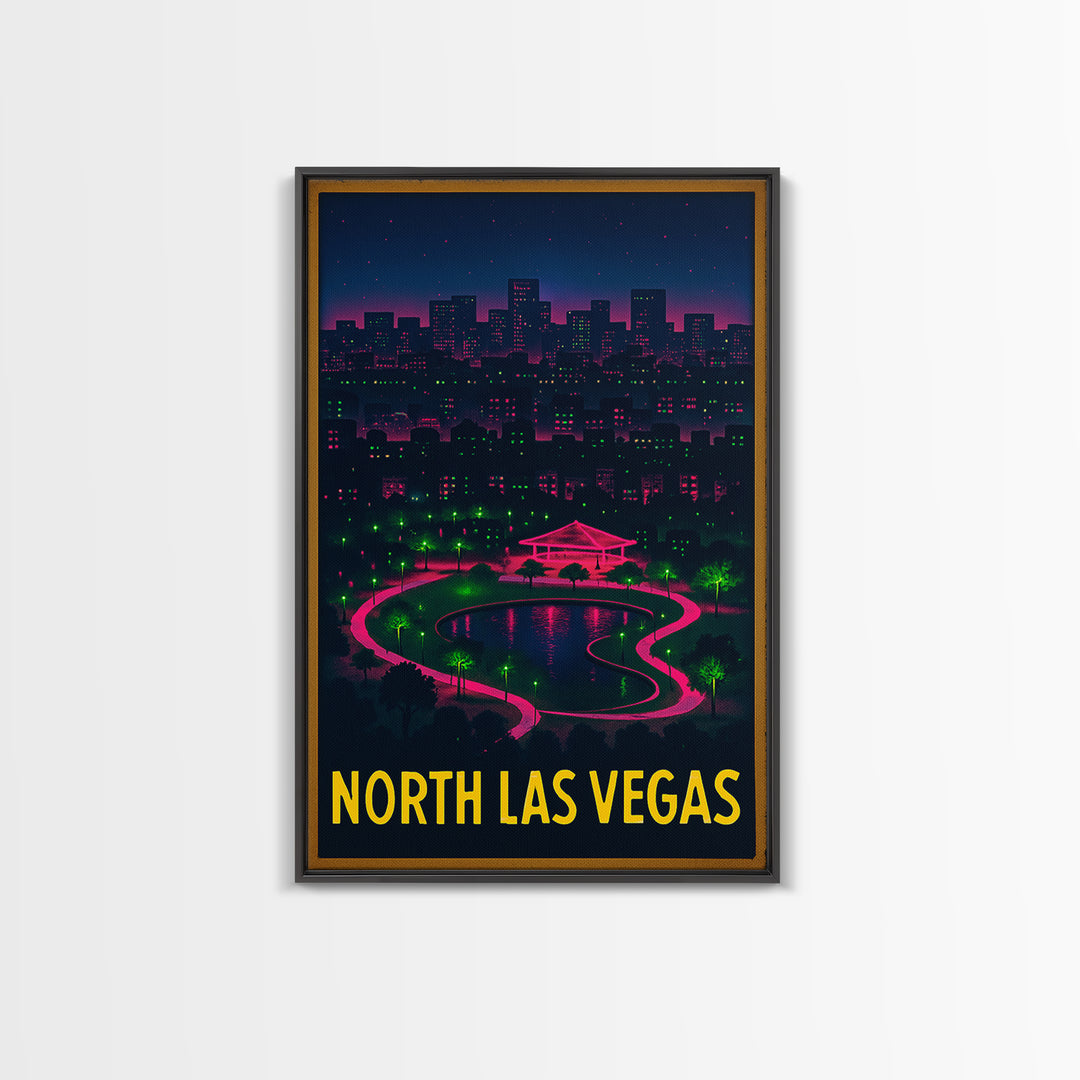 North Las Vegas Nevada Travel Poster, Canvas Print, Electric Night Poster Art, North Las Vegas Wall Art, Watercolor Downtown Skyline