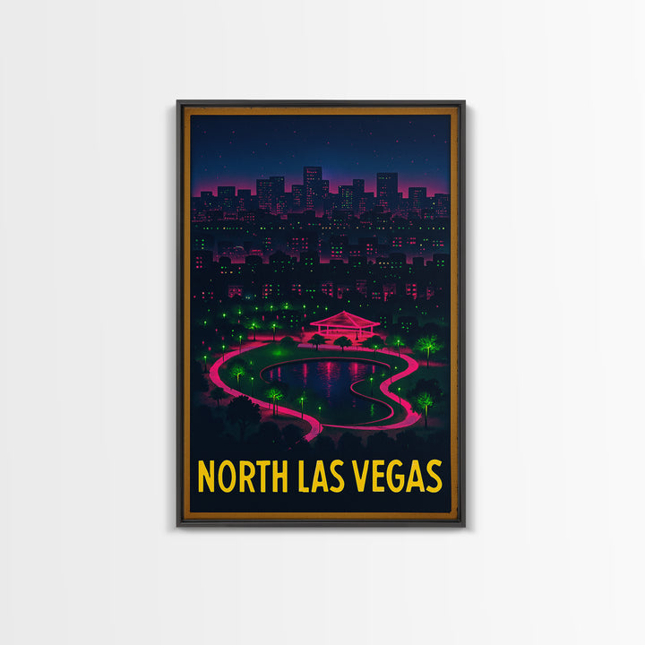 North Las Vegas Nevada Travel Poster, Canvas Print, Electric Night Poster Art, North Las Vegas Wall Art, Watercolor Downtown Skyline