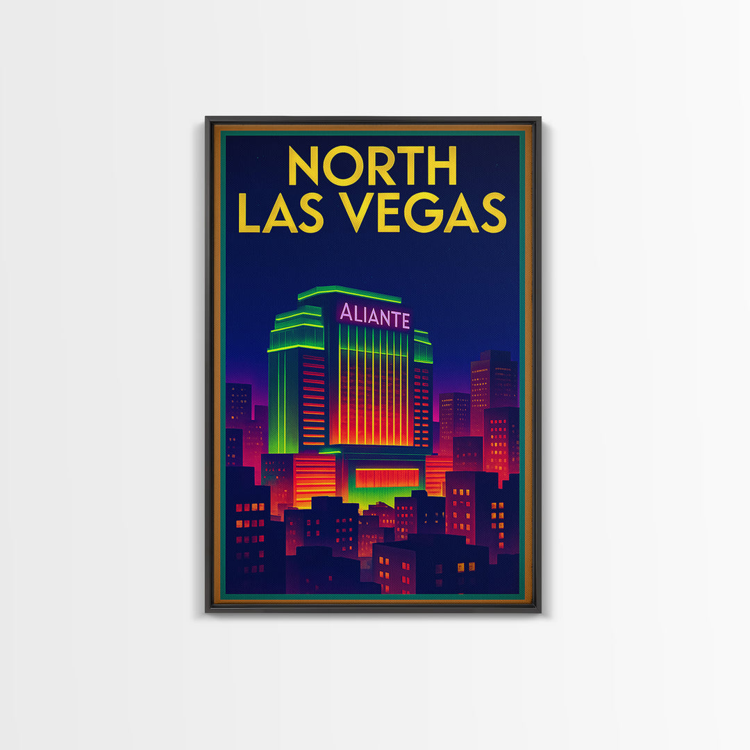 North Las Vegas Travel Poster, Framed Canvas Print, Retro Neon Travel Art, North Las Vegas Travel Art, Travel Poster Set, Modern Wall Decor