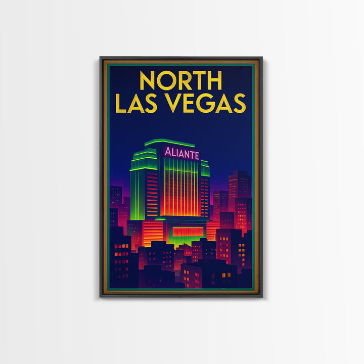 North Las Vegas Travel Poster, Framed Canvas Print, Retro Neon Travel Art, North Las Vegas Travel Art, Travel Poster Set, Modern Wall Decor
