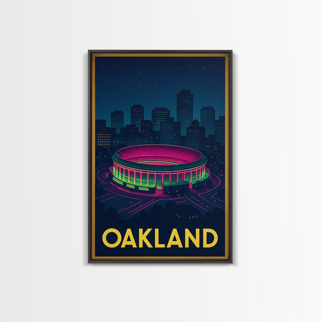 Oakland California Travel Poster, Canvas Print, Retro Neon Travel Art, Oakland Wall Art, Retro Travel Print, Wanderlust Decor, Retro Poster