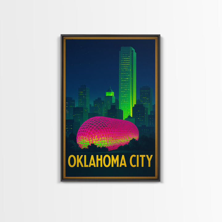Oklahoma City Oklahoma Travel Poster, Canvas Print, Retro Neon Travel Art, Oklahoma City Art Print, Eclectic Wall Decor, City Illustration