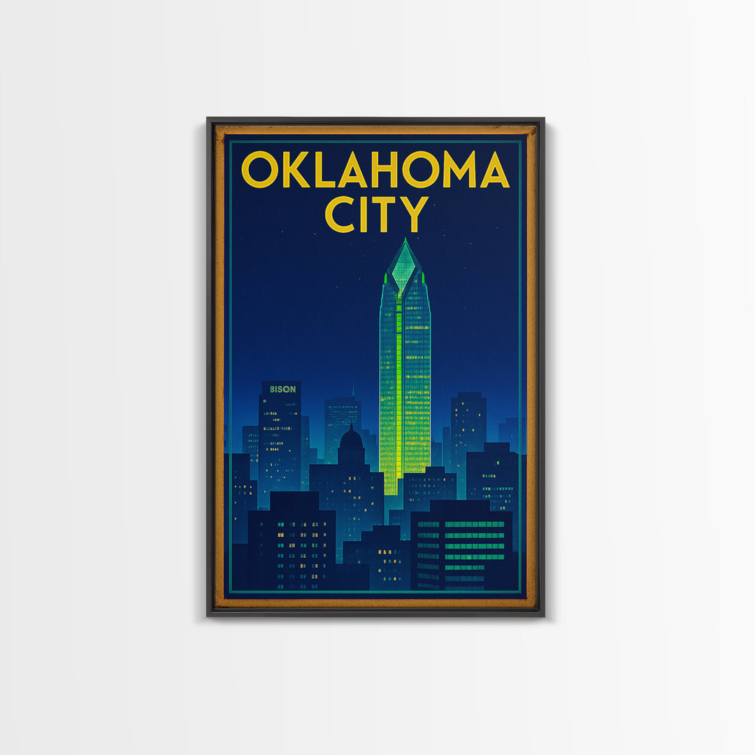 Oklahoma City Travel Poster, Canvas Print, Electric Night Poster Art, Oklahoma City Art Print, Fine Art Print, City Art Print, Design 2