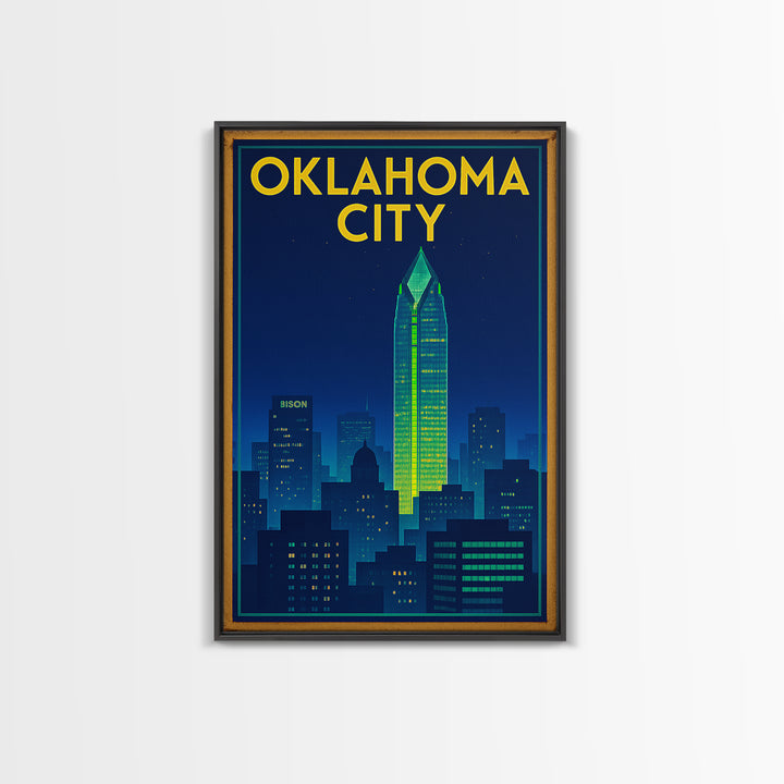 Oklahoma City Travel Poster, Canvas Print, Electric Night Poster Art, Oklahoma City Art Print, Fine Art Print, City Art Print, Design 2