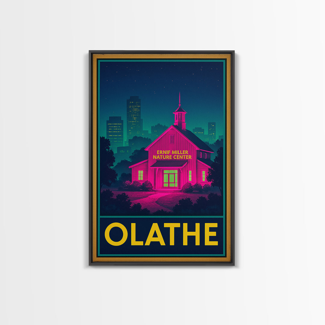 Olathe Kansas Travel Poster, Framed Canvas Print, Cyberpunk Style City Art, Olathe Art Print, Retro Travel Print, Vintage Travel Art