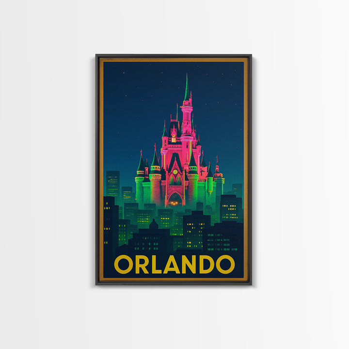 Orlando Florida Travel Poster, Canvas Print, Neon Urban Skyline Wall Art, Orlando Wall Art, Home Office Decor, Retro Travel Print, Art Print