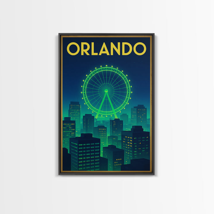Orlando Travel Poster, Canvas Print, Cyberpunk Style City Art, Orlando City Art, Travel Art Print, Eclectic Wall Decor, City Illustration