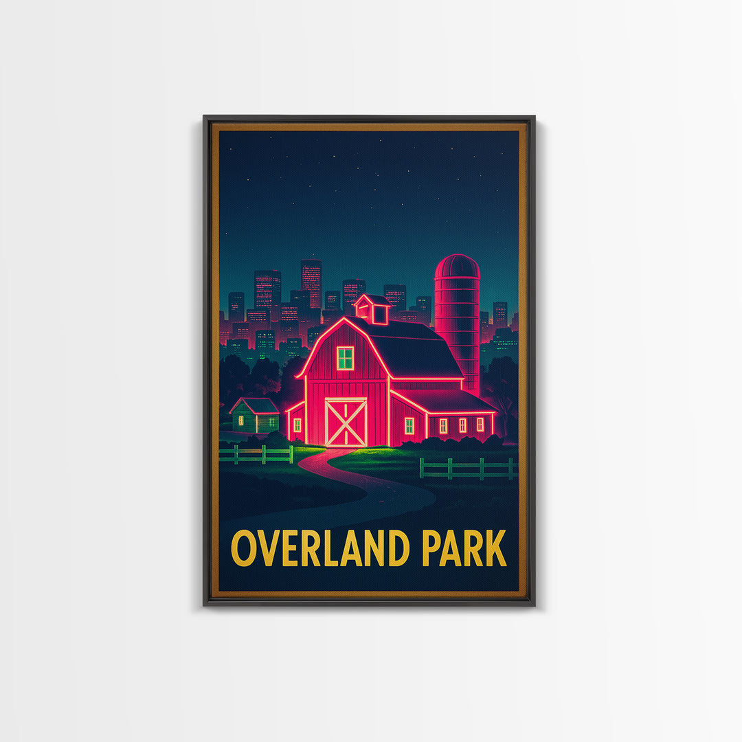 Overland Park Kansas Travel Poster, Canvas Print, Retro Neon Travel Art, Overland Park Art Print, Retro Travel Print, Vintage City Art
