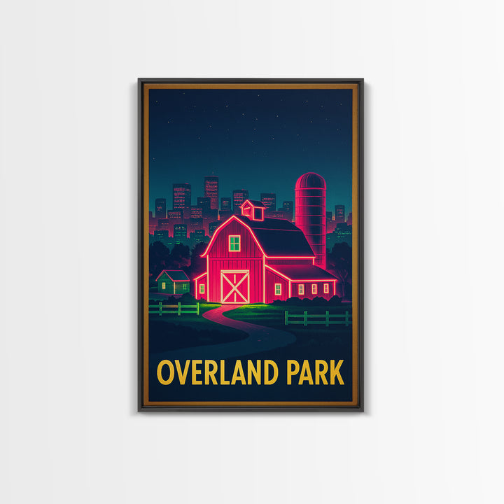 Overland Park Kansas Travel Poster, Canvas Print, Retro Neon Travel Art, Overland Park Art Print, Retro Travel Print, Vintage City Art