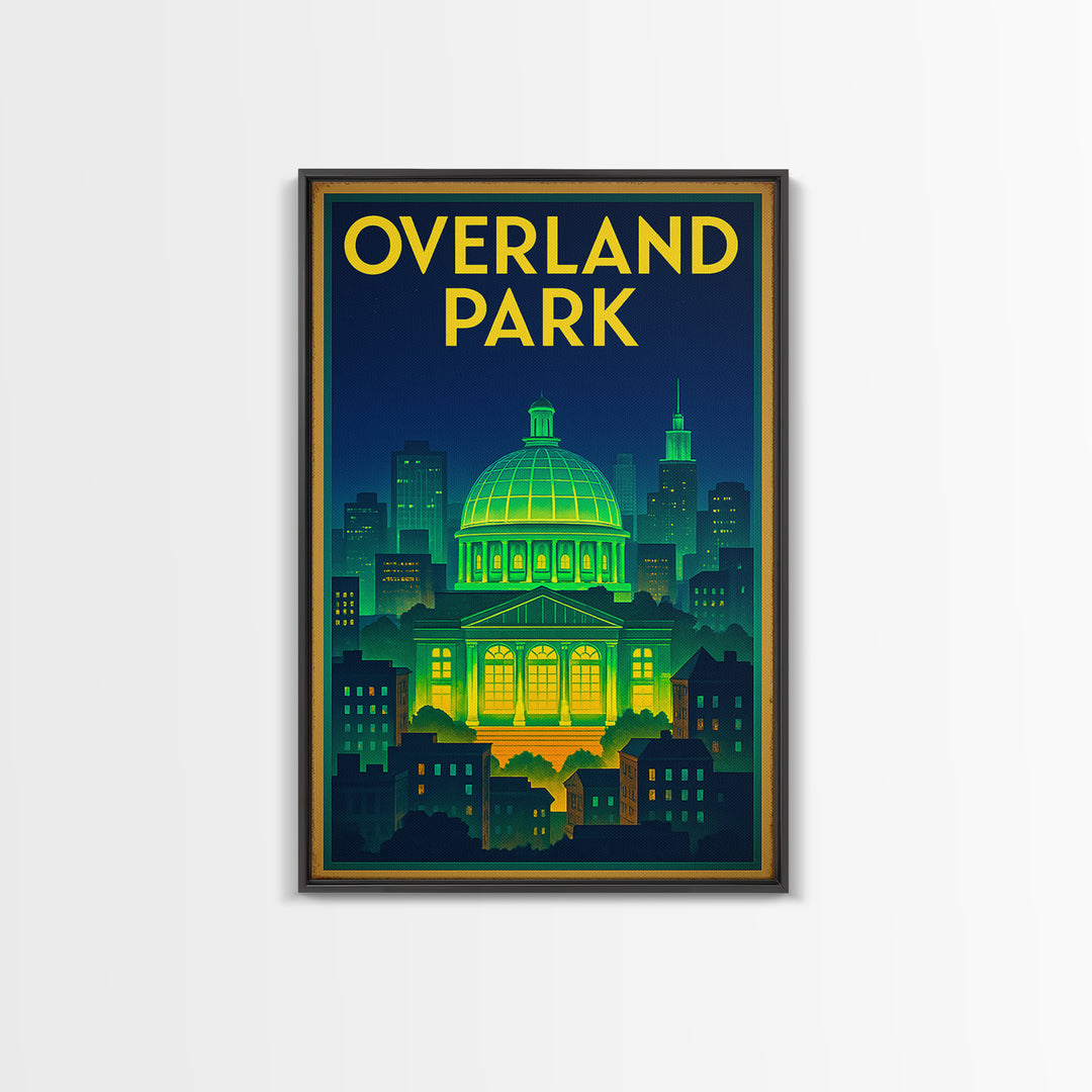 Overland Park Travel Poster, Canvas Print, Retro Neon Travel Art, Overland Park Art Print, City Illustration, Vintage Travel Print