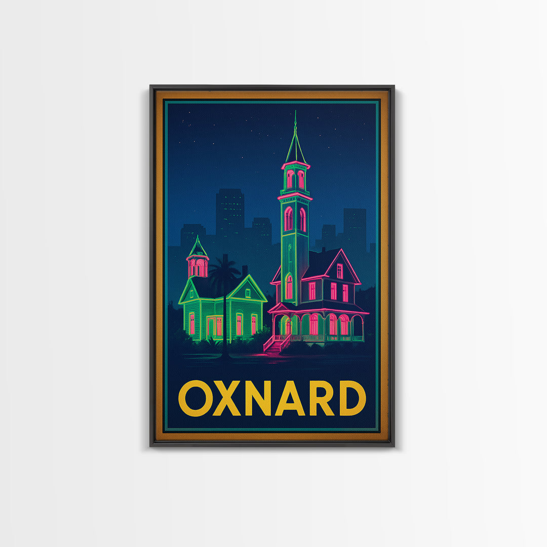 Oxnard California Travel Poster, Canvas Print, Retro Neon Travel Art, Oxnard City Art, Vintage City Poster, Vintage Travel Art, Wall Art