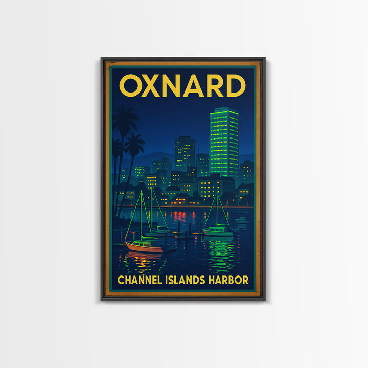 Oxnard Travel Poster, Canvas Print, Retro Neon Travel Art, Oxnard City Art, City Art Print, Modern Wall Decor, City Travel Prints