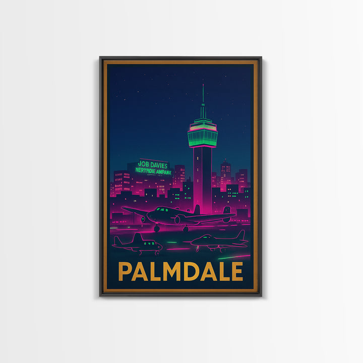 Palmdale California Travel Poster, Canvas Print, Retro Neon Travel Art, Palmdale Poster Print, Travel Prints, Travel Art Print, Poster Art