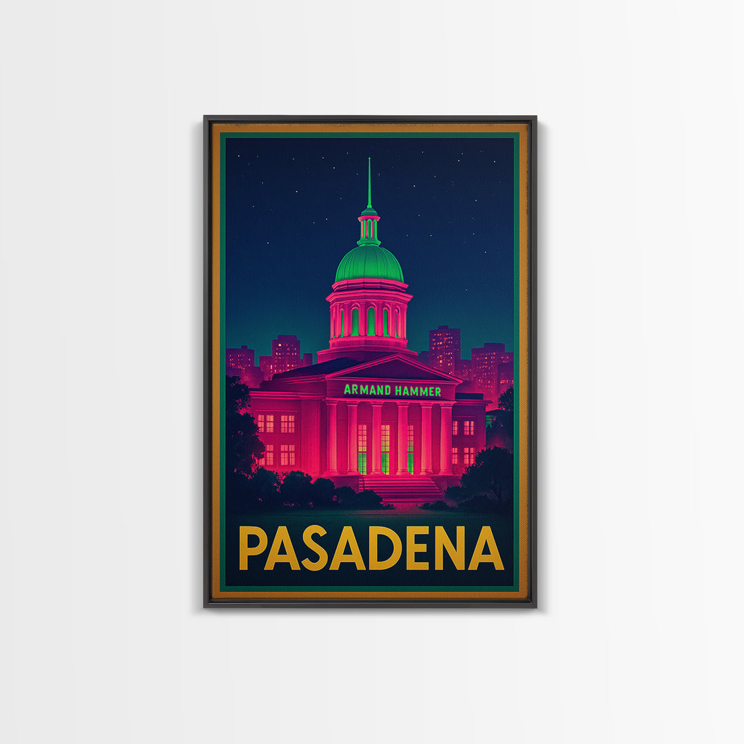 Pasadena California Travel Poster, Canvas Print, Retro Neon Travel Art, Pasadena Art Print, Skyline Art, Gift For Travelers, Wall Decor