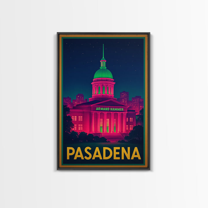 Pasadena California Travel Poster, Canvas Print, Retro Neon Travel Art, Pasadena Art Print, Skyline Art, Gift For Travelers, Wall Decor