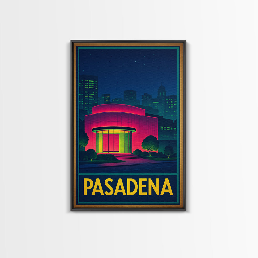 Pasadena Travel Poster, Framed Canvas Print, Retro Neon Travel Art, Pasadena Travel Art, Fine Art Print, Living Room Wall Art, Design 2