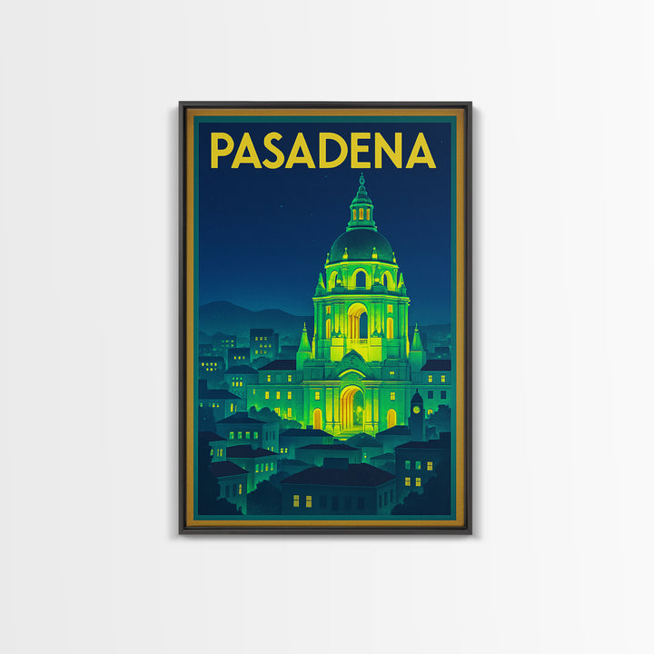 Pasadena Travel Poster, Framed Canvas Print, Neon Cityscape Wall Art, Pasadena Wall Art, Wanderlust Decor, Gift For Travelers, Design 3
