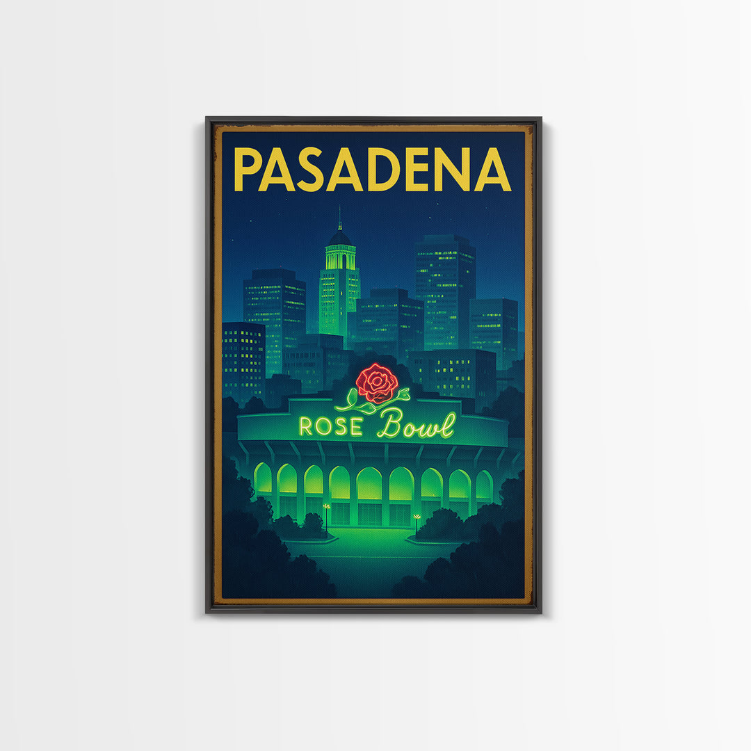 Pasadena Travel Poster, Canvas Print, Neon Downtown Skyline Wall Art, Pasadena Travel Art, Travel Poster Art, Travel Wall Art, Design 4