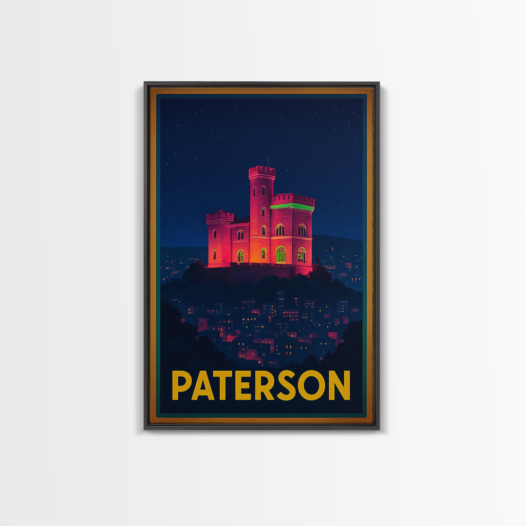 Paterson New Jersey Travel Poster, Canvas Print, Cyberpunk Style City Art, Paterson Poster Print, Travel Art Print, Watercolor Skyline