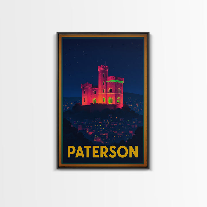 Paterson New Jersey Travel Poster, Canvas Print, Cyberpunk Style City Art, Paterson Poster Print, Travel Art Print, Watercolor Skyline