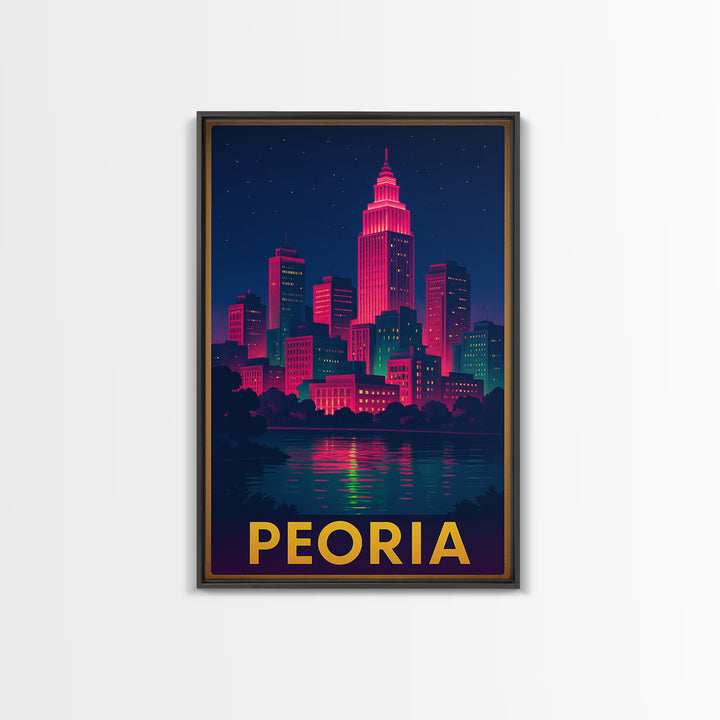 Peoria Travel Poster, Canvas Print, Electric Night Poster Art, Peoria Art Print, Vintage City Poster, City Illustration, City Travel Prints